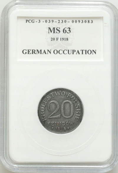 Królestwo Polskie 20 fenigów 1918 PCG MS63