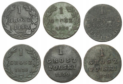 Polska XIX wiek. 1 grosz, zestaw 6 sztuk