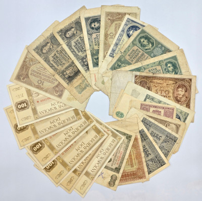 Banknoty i cegiełki 1-100 złotych 1930-1941 - 30 szt