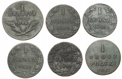 Polska XVIII-XIX wiek. 1 grosz, zestaw 6 sztuk