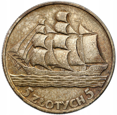 II RP. 5 złotych 1936 Żaglowiec – ŁADNE
