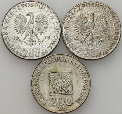 PRL. 200 złotych 1974 i 1976 Mapka, Igrzyska, SREBRO – 3 szt