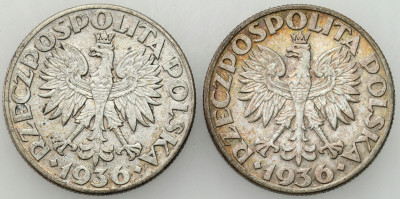 II RP. 2 złote 1936 Żaglowiec – SREBRO zestaw 2 szt.