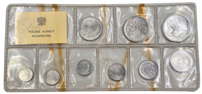 PRL. Polskie obiegowe monety aluminiowe – zestaw 9 sztuk – MENNICZE
