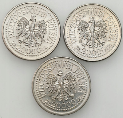 20.000 złotych 1993 Kazimierz IV Jagiellończyk, zestaw 3 sztuk
