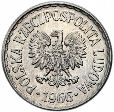 PRL. 1 złoty 1966 - RZADKI ROCZNIK – PIĘKNY