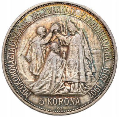 Węgry. Franciszek Józef I. 5 koron 1907 KB, Kremnica – SREBRO
