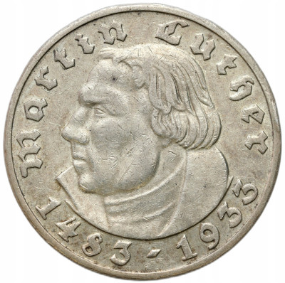 Niemcy. III Rzesza. 5 marek 1933 J, Hamburg - Marcin Luter – RZADKIE