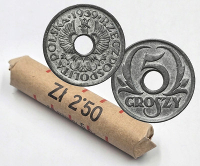 Generalna Gubernia. RULON BANKOWY 5 groszy 1939 - 50 sztuk – RZADKOŚĆ