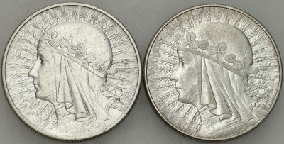 II RP. 10 złotych 1932 Głowa Kobiety (ze znakiem i bez znaku), SREBRO 2 szt