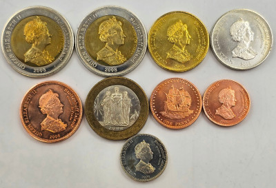 Tristan da Cunha, Malta. PRÓBA 1 euro 2004, 1-25 pensów 2008 – 9 szt
