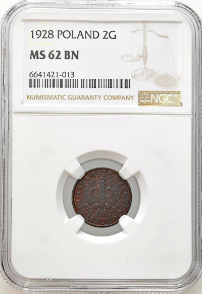 II RP. 2 grosze 1928 NGC MS62 BN – PIĘKNE