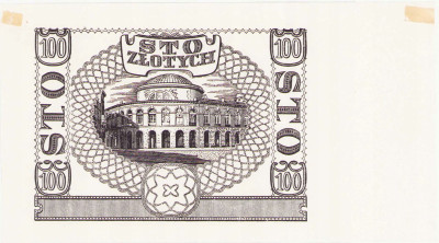 100 złotych 1940 - czarnodruk strony odwrotnej
