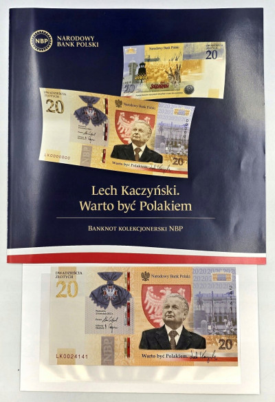 Banknot NBP. 20 złotych 2021 Lech Kaczyński - warto być Polakiem