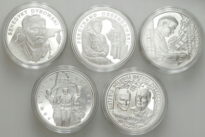 10 złotych zestaw 5 sztuk różne SREBRO