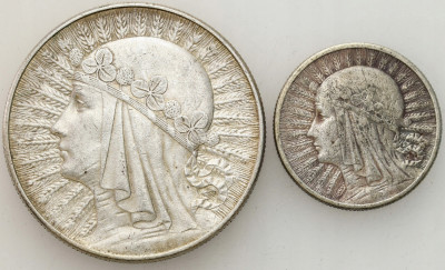 II RP. 2-10 złotych 1932 + 1934 Głowa Kobiety, SREBRO – 2 szt.