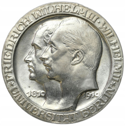 Niemcy, Prusy. Wilhelm II. 3 marki 1910 A, Berlin - Uniwersytet Berlin