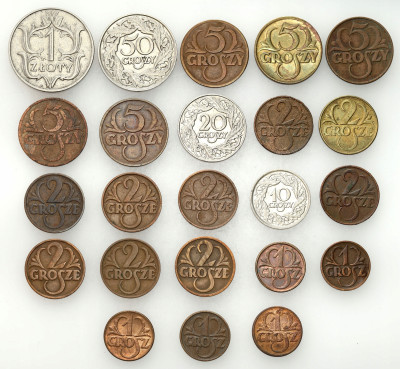 II RP. 1 grosz do 1 złoty 1923-1934, zestaw 23 monet