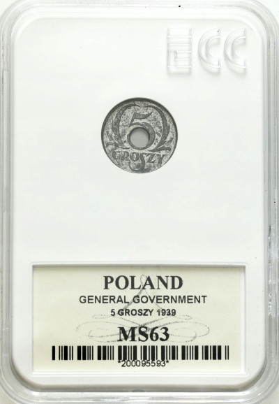 Generalna Gubernia. 5 groszy 1939 GCN