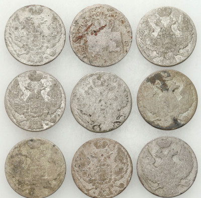 Polska XIX wiek/Rosja. 10 groszy, zestaw 9 monet