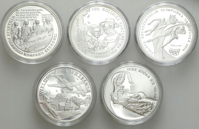 10 złotych zestaw 5 sztuk różne SREBRO