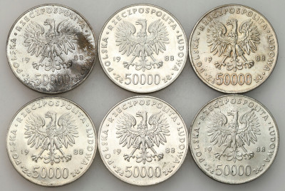 50.000 złotych 1988 Józef Piłsudski, SREBRO – 6 szt