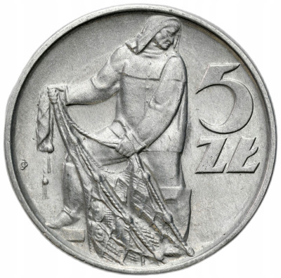 PRL. 5 złotych 1973 Rybak – WYŚMIENITE