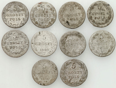 Polska XIX wiek/Rosja. 5 groszy, zestaw 10 monet