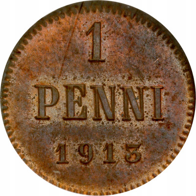 Rosja / Finlandia. Mikołaj II. 1 penni 1913, Helsinki NGC MS61 BN
