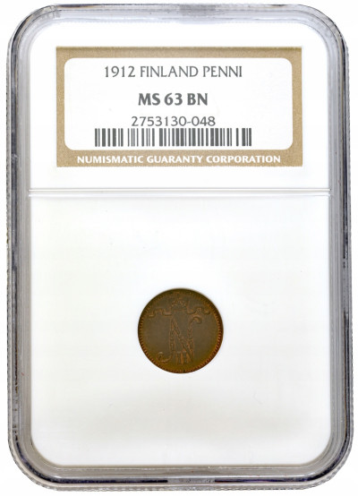Rosja / Finlandia. Mikołaj II. 1 penni 1912, Helsinki NGC MS63 BN