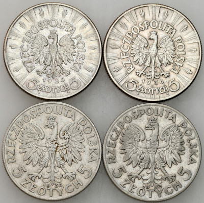 5 złotych 1933-1935 Głowa Kobiety, Piłsudski, SREBRO – 4 szt