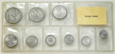 PRL. Polskie obiegowe monety aluminiowe – zestaw 9 sztuk – MENNICZE