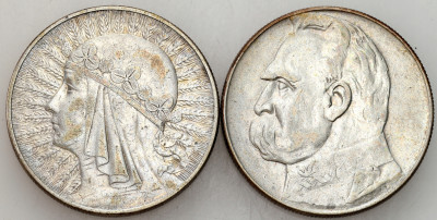 10 złotych 1932 i 1936 Głowa Kobiety, Piłsudski, SREBRO – 2 szt