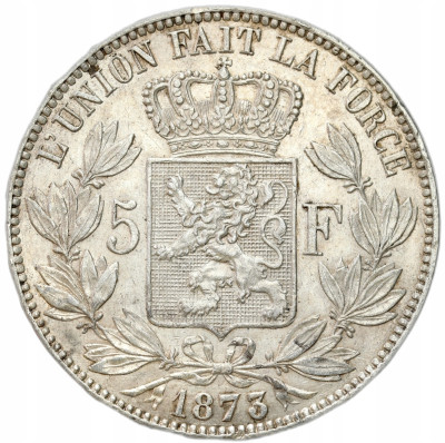 Belgia. Leopold II. 5 franków 1873, Bruksela – SREBRO