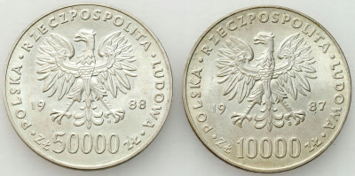10.000-50.000 złotych 1987-1988 Jan Paweł II i Piłsudski, SREBRO – 2 szt