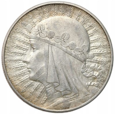 II RP. 10 złotych 1932 głowa kobiety (ze znakiem mennicy)