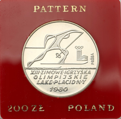 PRÓBA Srebro 200 złotych 1980 Olimpiada Lake Placid bez znicza