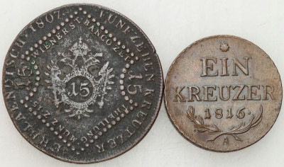 Austria. Franciszek II (1792–1835). 1 i 15 krajcarów 1807 i 1816 – 2 szt