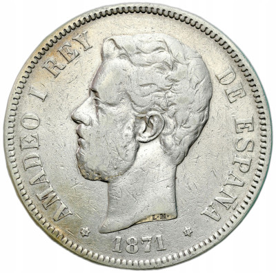 Hiszpania. 5 peset 1871 – SREBRO