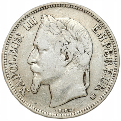 Francja - Napoleon III. 5 franków 1868 BB Strasbourg - SREBRO