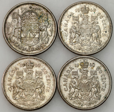Kanada. 50 centów (1/2 dolara) 1957-1963, SREBRO – 4 szt