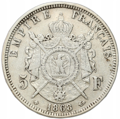 Francja - Napoleon III. 5 franków 1868 BB Strasbourg - SREBRO