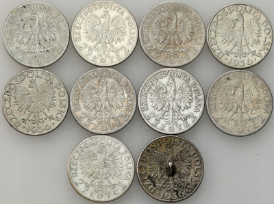 2 złote 1932-1936 Głowa Kobiety, Żaglowiec, SREBRO – 10 szt