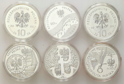 III RP 10 złotych 2004-2005 RÓŻNE zestaw 6 sztuk – SREBRO