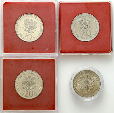 Próba miedzionikiel 10-20 złotych 1971-1981, 4 sztuki