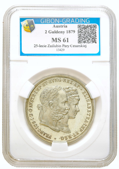 Austria, Franciszek Józef I (1848-1916). 2 guldeny 1879 GIBON MS61 - PIĘKNE