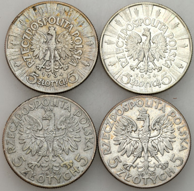 II RP. 5 złotych 1932-1936 Głowa Kobiety, Piłsudski, SREBRO – 4 szt