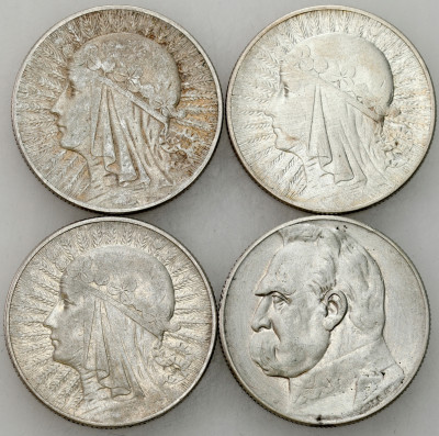 5 złotych 1933-1935 Głowa Kobiety, Piłsudski, SREBRO – 4 szt
