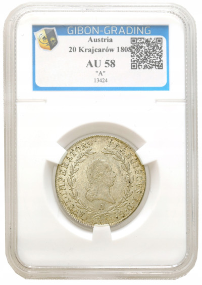 Austria. Franciszek II (1792–1835). 20 krajcarów 1808 A, Wiedeń GIBOB AU58