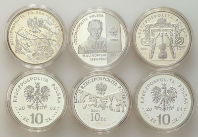 III RP 10 złotych 2001-2005 RÓŻNE zestaw 6 sztuk – SREBRO